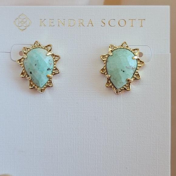 Kendra Scott Custom Chrysocolla Stud Earrings in Gold - Picture 2 of 9